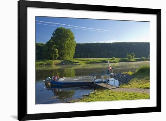 Germany, Weser Hills, Lower Saxony, Heinsen, Upper Weser, Passenger Ferry, Landing Stage-Chris Seba-Framed Photographic Print