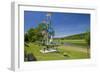 Germany, Weser Hills, Lower Saxony, Heinsen, Weser Shore, Flagstaff, Bench, Canoeist-Chris Seba-Framed Photographic Print