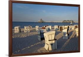 Germany, Western Pomerania, Island Usedom, Heringsdorf, Pier, Beach Chairs, Evening Light-Chris Seba-Framed Photographic Print