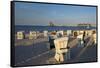 Germany, Western Pomerania, Island Usedom, Heringsdorf, Pier, Beach Chairs, Evening Light-Chris Seba-Framed Stretched Canvas