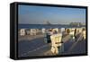 Germany, Western Pomerania, Island Usedom, Heringsdorf, Pier, Beach Chairs, Evening Light-Chris Seba-Framed Stretched Canvas