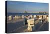 Germany, Western Pomerania, Island Usedom, Heringsdorf, Pier, Beach Chairs, Evening Light-Chris Seba-Stretched Canvas