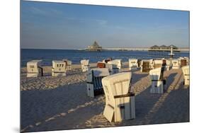Germany, Western Pomerania, Island Usedom, Heringsdorf, Pier, Beach Chairs, Evening Light-Chris Seba-Mounted Premium Photographic Print