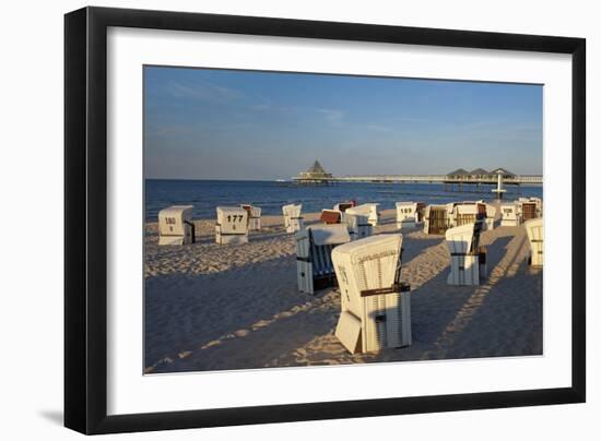 Germany, Western Pomerania, Island Usedom, Heringsdorf, Pier, Beach Chairs, Evening Light-Chris Seba-Framed Photographic Print