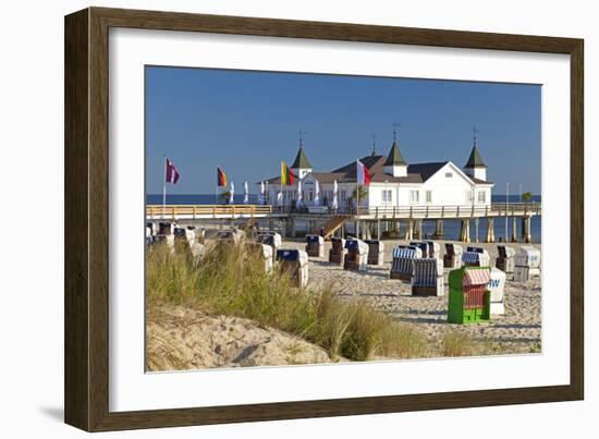 Germany, Western Pomerania, Island Usedom, Seaside Resort Ahlbeck, Pier, Beach Chairs-Chris Seba-Framed Photographic Print