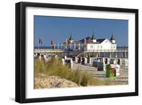 Germany, Western Pomerania, Island Usedom, Seaside Resort Ahlbeck, Pier, Beach Chairs-Chris Seba-Framed Premium Photographic Print