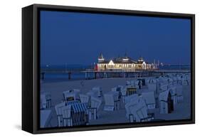 Germany, Western Pomerania, Island Usedom, Seaside Resort Ahlbeck, Pier, Evening-Chris Seba-Framed Stretched Canvas