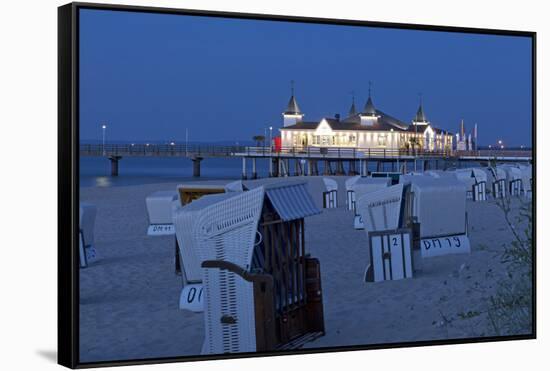 Germany, Western Pomerania, Island Usedom, Seaside Resort Ahlbeck, Pier, Evening-Chris Seba-Framed Stretched Canvas