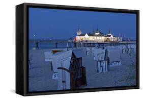 Germany, Western Pomerania, Island Usedom, Seaside Resort Ahlbeck, Pier, Evening-Chris Seba-Framed Stretched Canvas