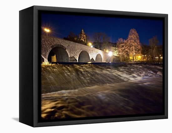 Germany, Wetzlar, Night Lighting, Lahn Wehr-K. Schlierbach-Framed Stretched Canvas