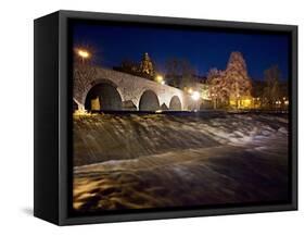 Germany, Wetzlar, Night Lighting, Lahn Wehr-K. Schlierbach-Framed Stretched Canvas