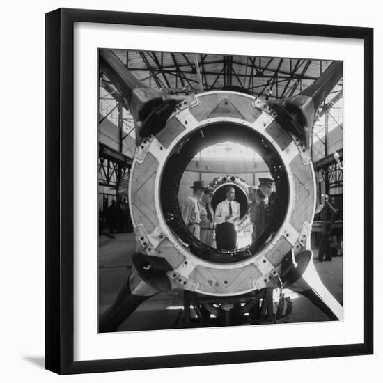 Germaqn Scientist Wernher Von Braun Examining a Jet Engine-null-Framed Photographic Print