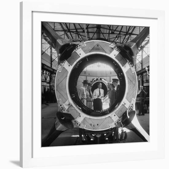 Germaqn Scientist Wernher Von Braun Examining a Jet Engine-null-Framed Photographic Print