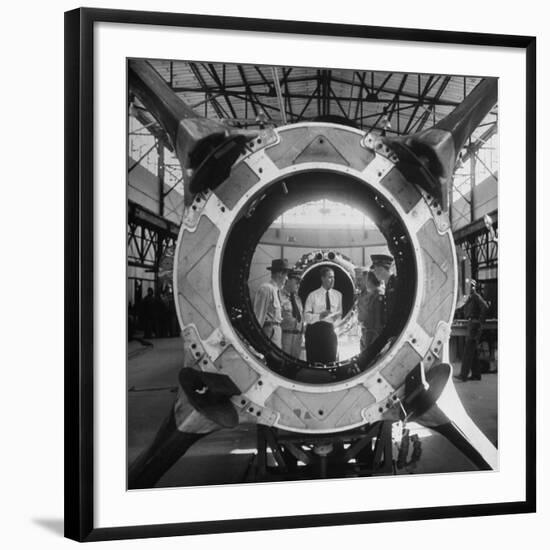 Germaqn Scientist Wernher Von Braun Examining a Jet Engine-null-Framed Photographic Print