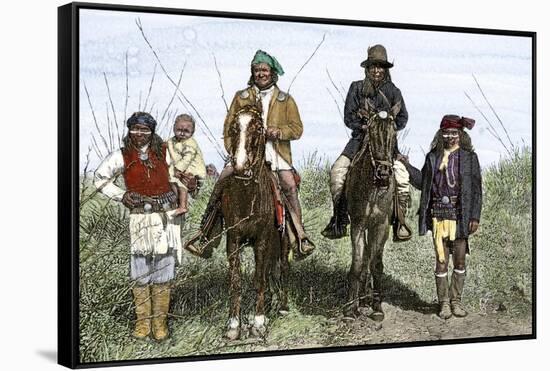 Geronimo and Natchez on Horseback during the Apache Wars, c.1886-null-Framed Stretched Canvas