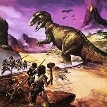 Cavemen, Dinosaur and Volcano - for an Article About Special Effects-Gerry Wood-Framed Giclee Print