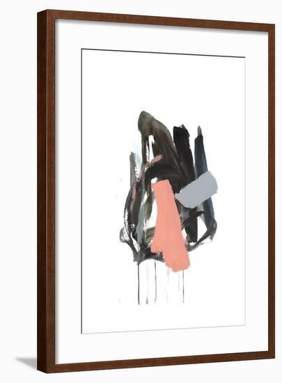 Gestural Brush, Coral-Lora Gold-Framed Art Print