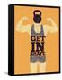 Get in Shape. Typographic Gym Phrase Vintage Grunge Poster Design with Strong Man. Retro Vector Ill-ZOO BY-Framed Stretched Canvas