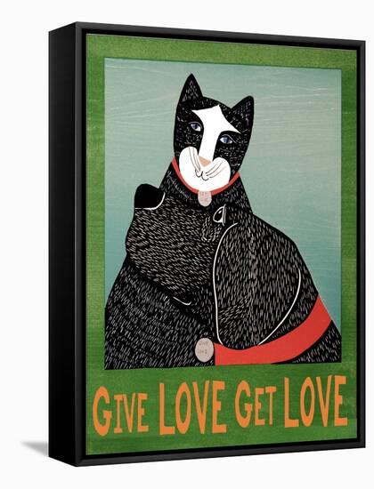 Get Love Give Love Bannerblack And Black And White Cat-Stephen Huneck-Framed Stretched Canvas