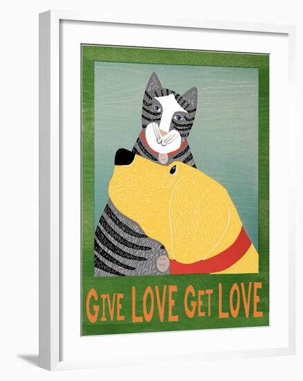 Get Love Give Love Banneryellow Dog And Grey Cat-Stephen Huneck-Framed Giclee Print