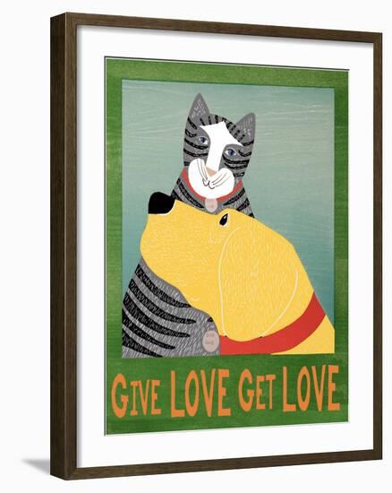 Get Love Give Love Banneryellow Dog And Grey Cat-Stephen Huneck-Framed Giclee Print