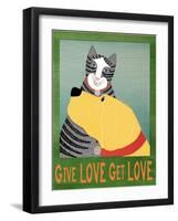 Get Love Give Love Banneryellow Dog And Grey Cat-Stephen Huneck-Framed Giclee Print