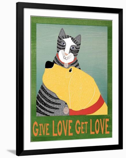 Get Love Give Love Banneryellow Dog And Grey Cat-Stephen Huneck-Framed Giclee Print