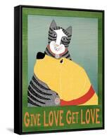 Get Love Give Love Banneryellow Dog And Grey Cat-Stephen Huneck-Framed Stretched Canvas