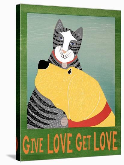Get Love Give Love Banneryellow Dog And Grey Cat-Stephen Huneck-Stretched Canvas