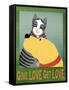 Get Love Give Love Banneryellow Dog And Grey Cat-Stephen Huneck-Framed Stretched Canvas