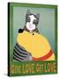 Get Love Give Love Banneryellow Dog And Grey Cat-Stephen Huneck-Stretched Canvas