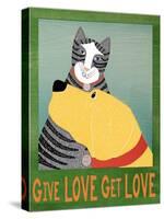 Get Love Give Love Banneryellow Dog And Grey Cat-Stephen Huneck-Stretched Canvas