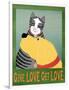 Get Love Give Love Banneryellow Dog And Grey Cat-Stephen Huneck-Framed Premium Giclee Print