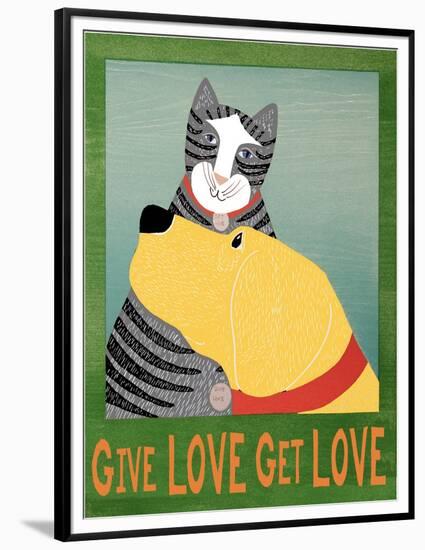 Get Love Give Love Banneryellow Dog And Grey Cat-Stephen Huneck-Framed Premium Giclee Print