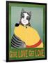 Get Love Give Love Banneryellow Dog And Grey Cat-Stephen Huneck-Framed Premium Giclee Print