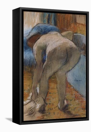 Getting Out of the Bath-Edgar Degas-Framed Stretched Canvas