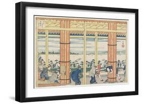 Getting Out the Rain by the Aji River at Tenpozan, 1834-Yashima Gakutei-Framed Giclee Print