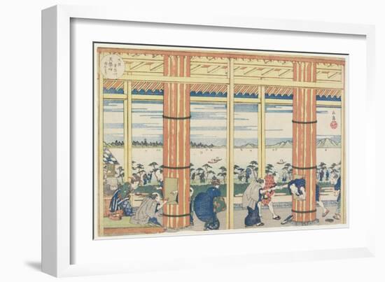 Getting Out the Rain by the Aji River at Tenpozan, 1834-Yashima Gakutei-Framed Giclee Print