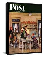"Getting Ready for School," Saturday Evening Post Cover, February 26, 1949-John Falter-Framed Stretched Canvas