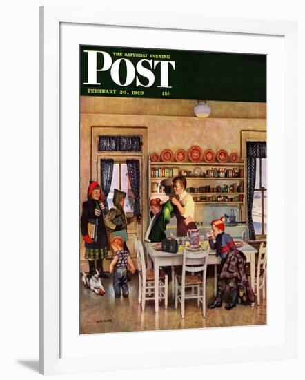 "Getting Ready for School," Saturday Evening Post Cover, February 26, 1949-John Falter-Framed Giclee Print