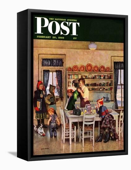 "Getting Ready for School," Saturday Evening Post Cover, February 26, 1949-John Falter-Framed Stretched Canvas