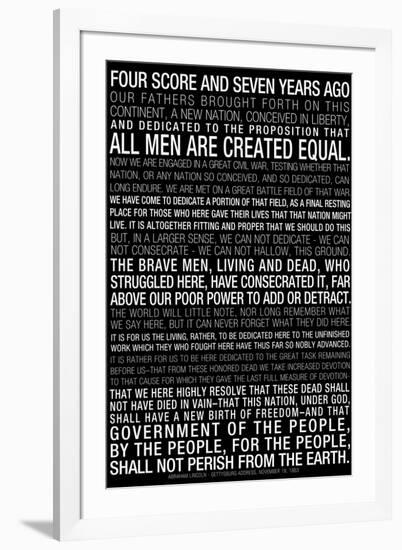 Gettysburg Address (Black) Text-null-Framed Art Print