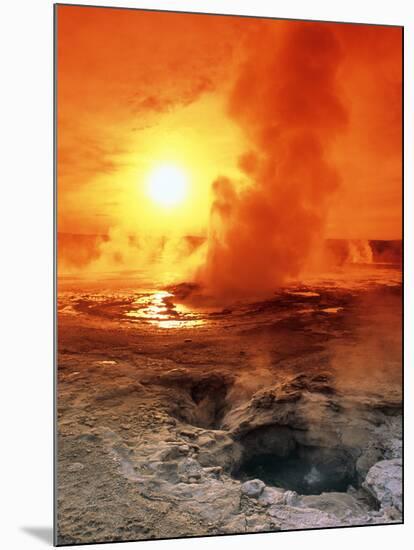 Geyser Steaming At Sunset, Yellowstone Park-Tony Craddock-Mounted Photographic Print