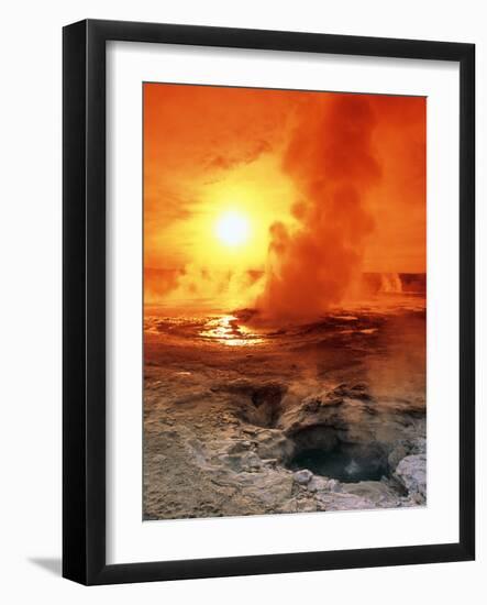 Geyser Steaming At Sunset, Yellowstone Park-Tony Craddock-Framed Photographic Print