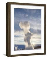 Geyser Strokkur in the geothermal area Haukadalur part of the Golden Circle during winter, Iceland.-Martin Zwick-Framed Photographic Print