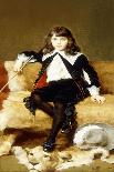 Portrait of a Boy, Seated Full Length, on a Sofa Draped with a Lion Skin-Geza Vastagh-Mounted Giclee Print