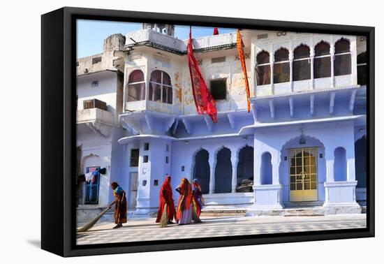 Ghats at Holy Pushkar Lake and Old Rajput Palaces, Pushkar, Rajasthan, India, Asia-Godong-Framed Stretched Canvas