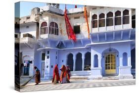 Ghats at Holy Pushkar Lake and Old Rajput Palaces, Pushkar, Rajasthan, India, Asia-Godong-Stretched Canvas