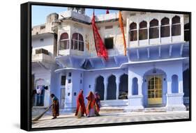 Ghats at Holy Pushkar Lake and Old Rajput Palaces, Pushkar, Rajasthan, India, Asia-Godong-Framed Stretched Canvas