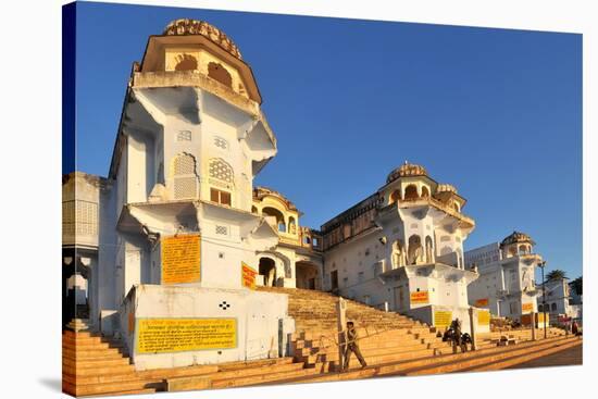 Ghats at Holy Pushkar Lake and Old Rajput Palaces, Pushkar, Rajasthan, India, Asia-Godong-Stretched Canvas